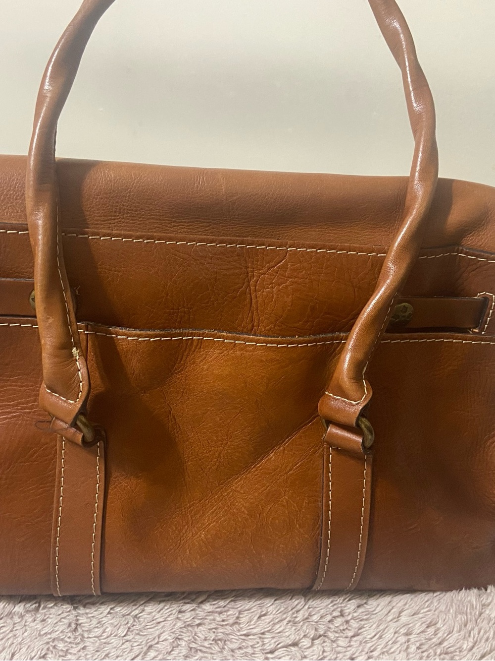 Patricia Nash Cognac Brown Leather Satchel with Twist Handles - Picture 7 of 14